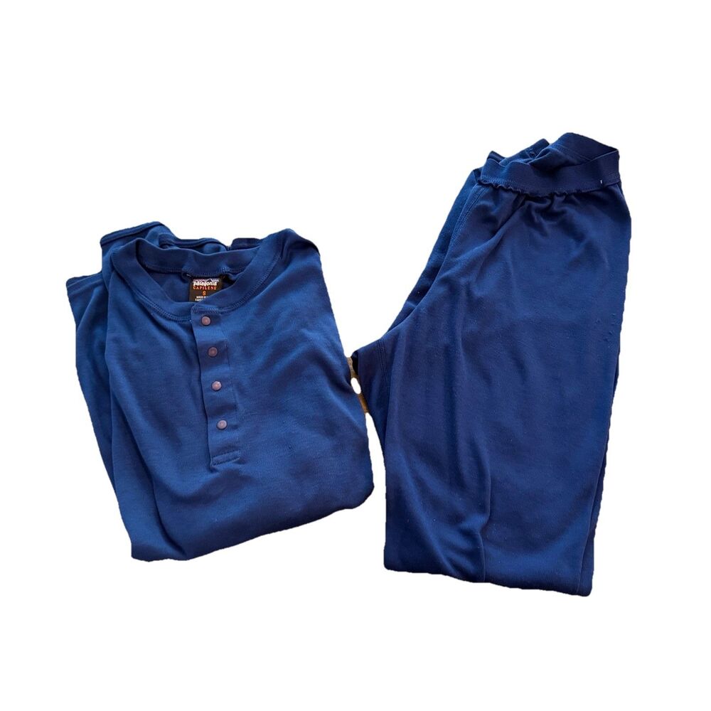 Patagonia Capilene Womens Base Layer Set Small Blue Made USA Top Bottom Thermal